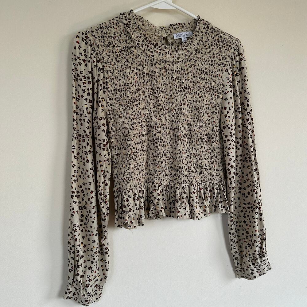 Patrons Of Peace Cottage Floral Smocked Top Cropped Long Sleeve Womens MED - Picture 4 of 11